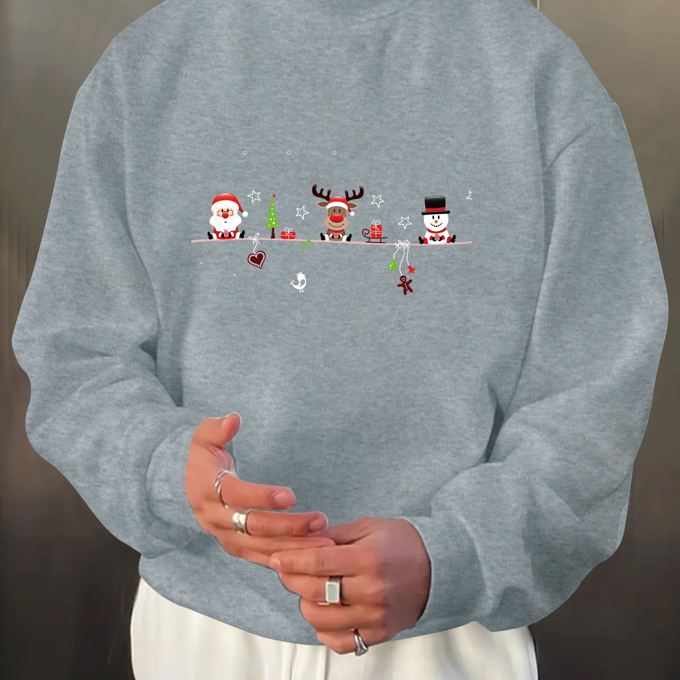 Men'S Christmas Print Long Sleeve Sweatshirt, Casual Spo