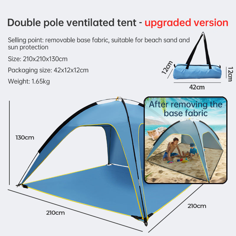 Quick-open beach tent, sun shelter, light shade for outdoor camping, 3-vented, spacious design