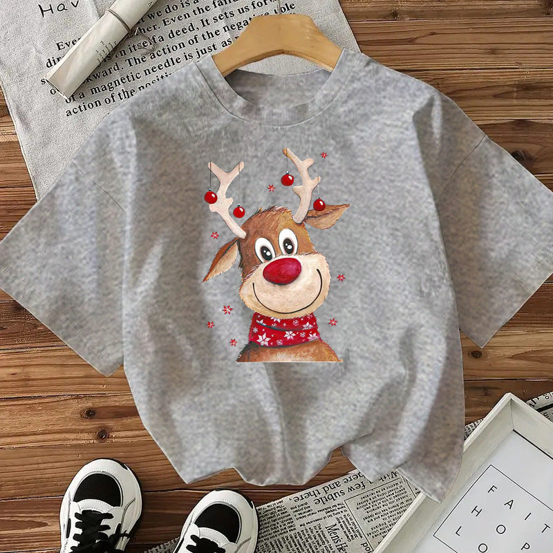 Fashionable Style Short Sleeve Cotton Women's Top American Christmas New Arrival