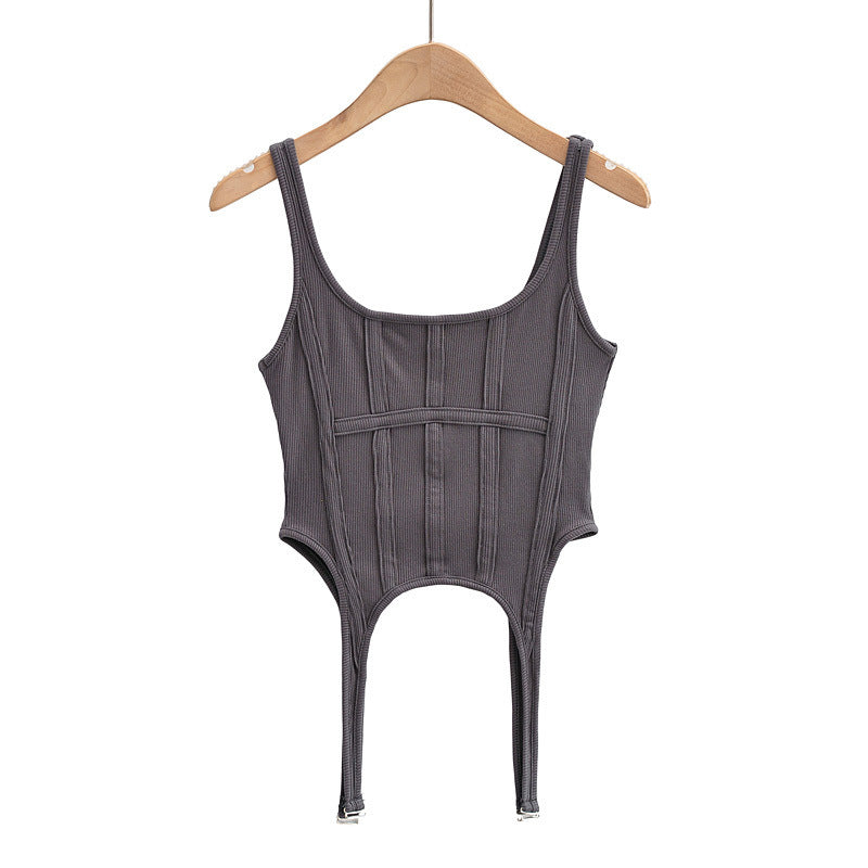 Buckle hook ribbed camisole vest