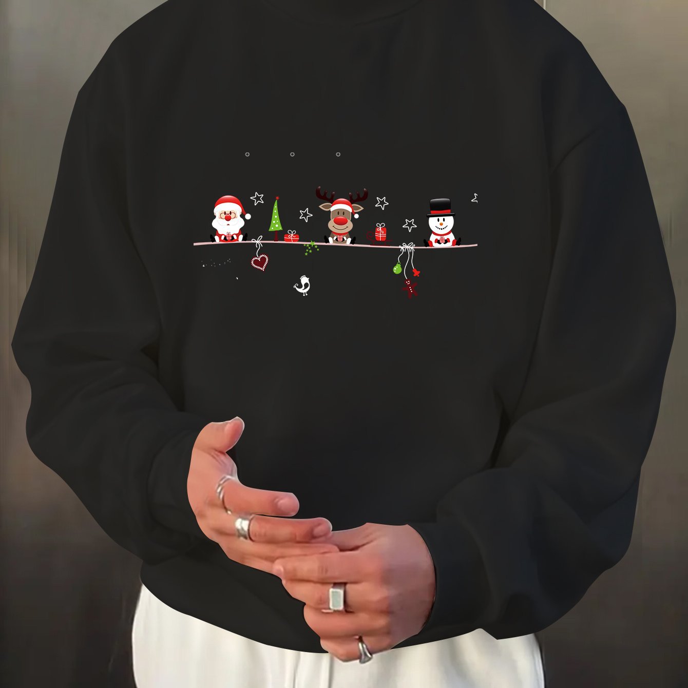 Men'S Christmas Print Long Sleeve Sweatshirt, Casual Spo