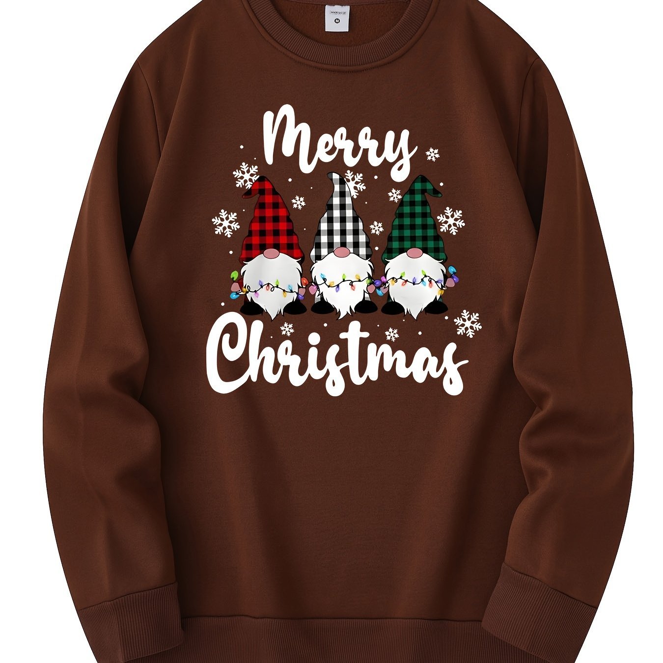 Men's Christmas Gnome Graphic Sweatshirt - Olive Green Casua