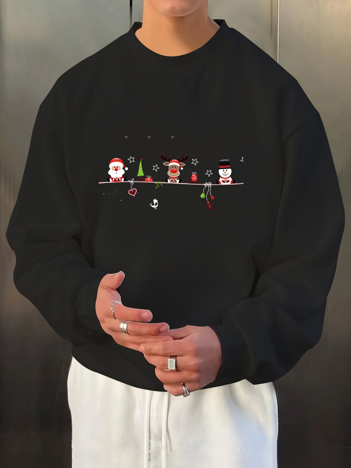 Men'S Christmas Print Long Sleeve Sweatshirt, Casual Spo