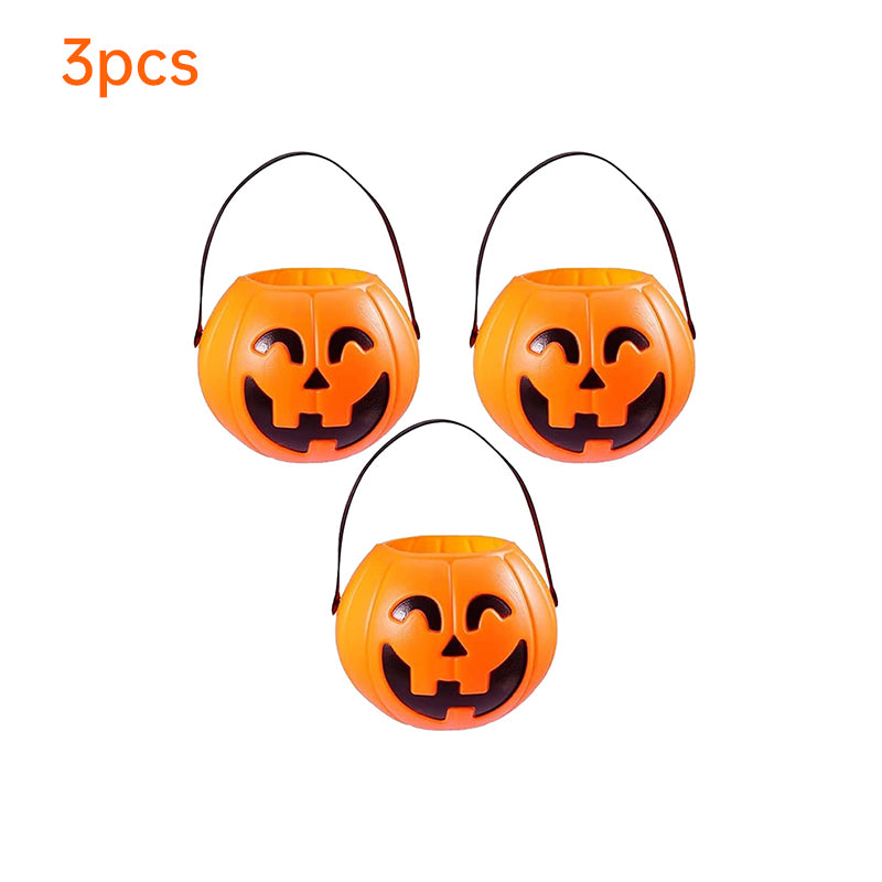 3-Pack 7-Inch Plastic Halloween Pumpkin Buckets - Kids' Trick-or-Treat Candy Holders & Home Decor