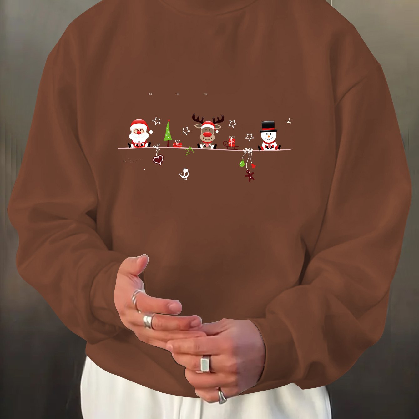 Men'S Christmas Print Long Sleeve Sweatshirt, Casual Spo