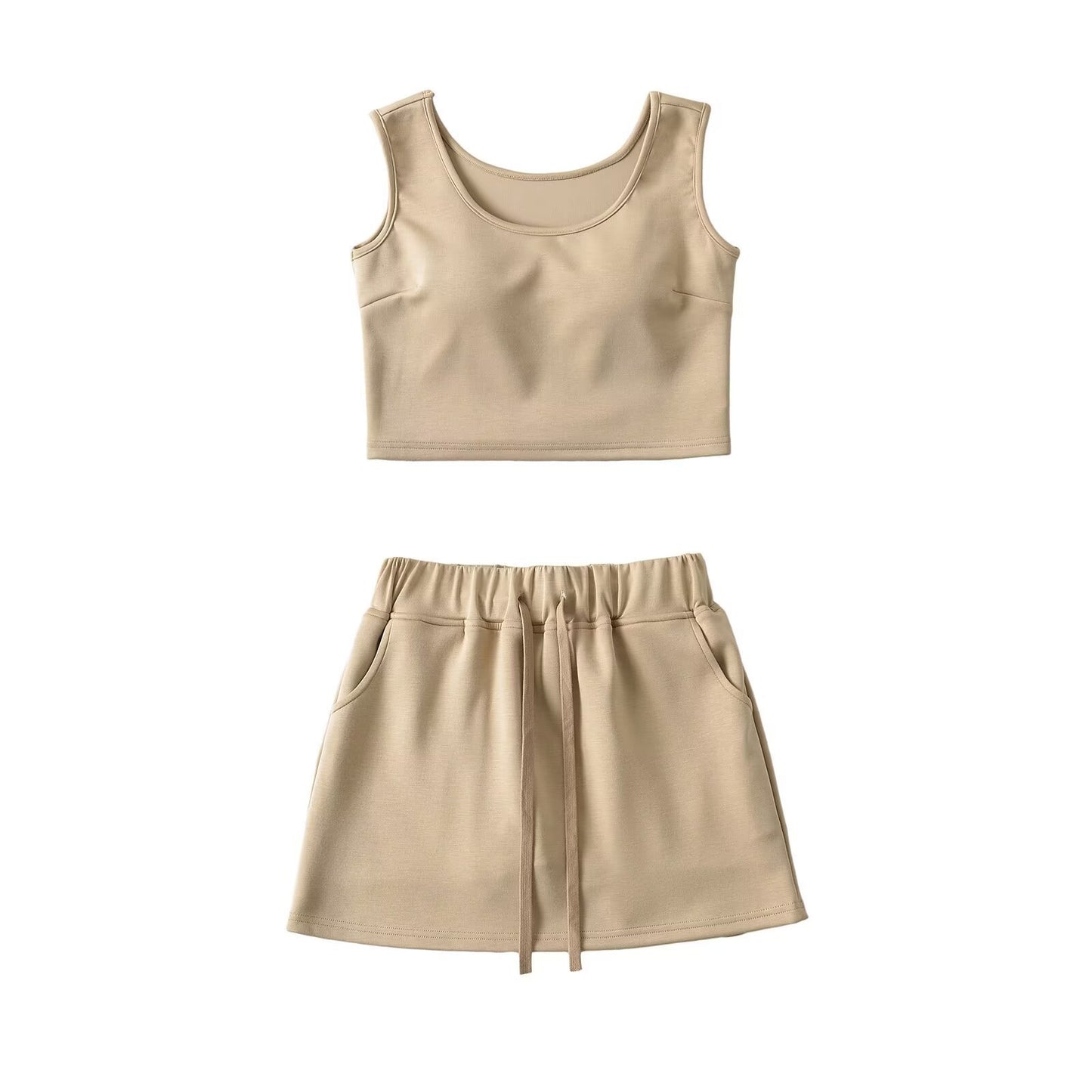 Tailored short vest with chest cushion and drawstring high waisted skirt