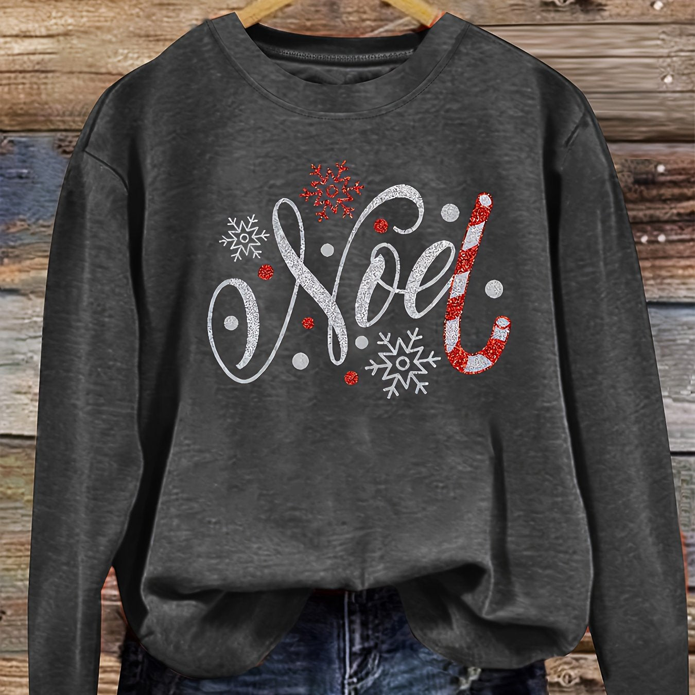 Women's Vintage Christmas Snowflake & Candy Cane Graphic Pri
