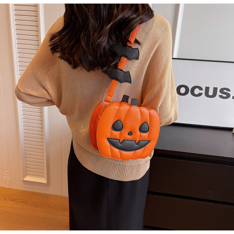 Halloween funny pumpkin bag fashion contrast color personality creative trend shoulder bag cartoon crossbody bag