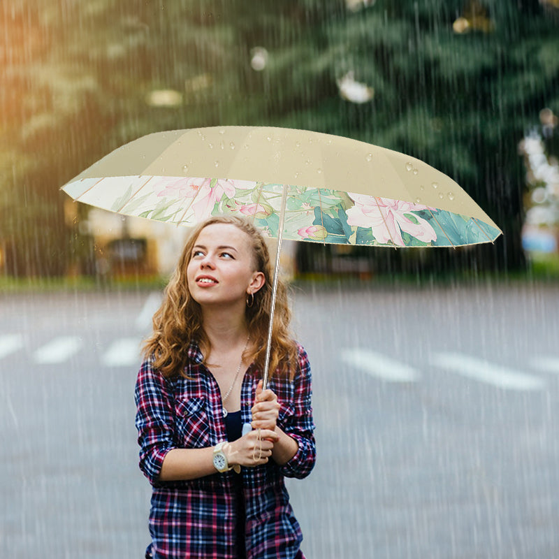 16-rib color rubber & gold aluminum alloy frame: new Chinese retro folding umbrella with sun protection and UV resistance.