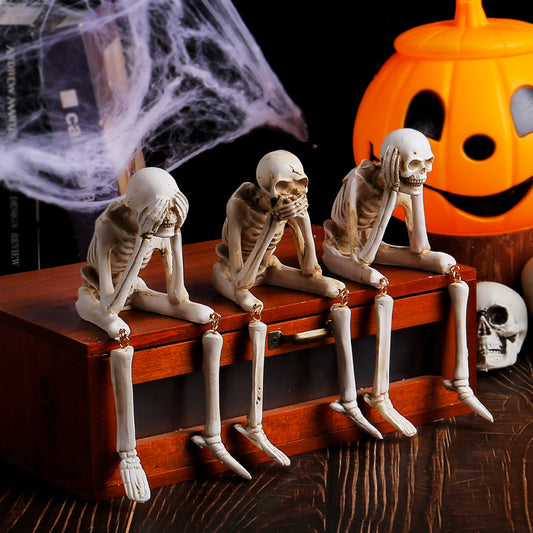 Halloween Skeleton Resin Ornaments, Ghost Festival Atmosphere, No Listening, No Watching, No Speaking Skeleton Skeleton Craft Decorations