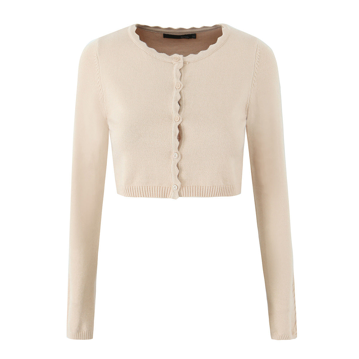 Two piece set of wavy edge knitted sweater with waistband and suspender dress