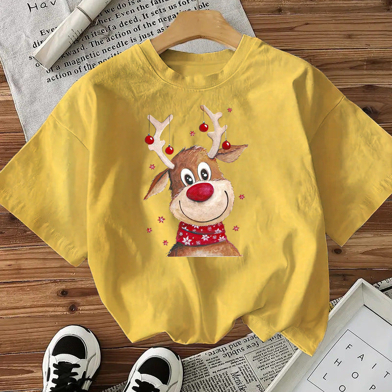 Fashionable Style Short Sleeve Cotton Women's Top American Christmas New Arrival