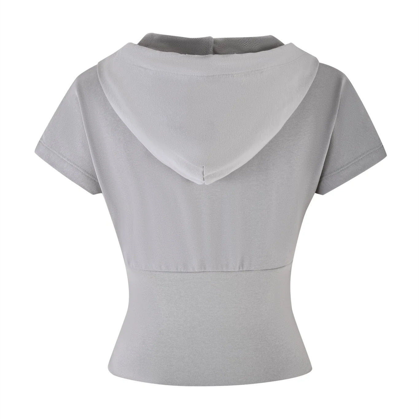Women's Pure Color Sports Leisure Top with Hood Half Zipper Slim Deep V-neck Short Sleeve